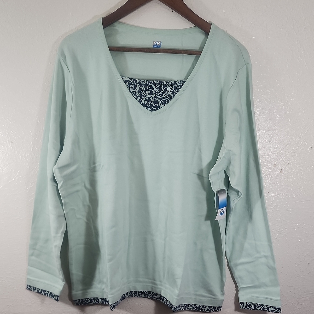SJB Active Women's Mint Green V-Neck Long Sleeve Top Size 2X NWT